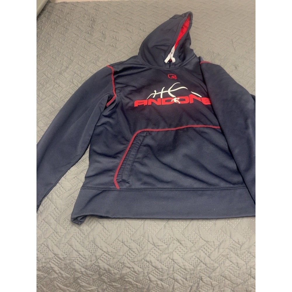 AND1 Men's Large Basketball Hoodie Navy Blue Red Pullover Athletic Sweatshirt